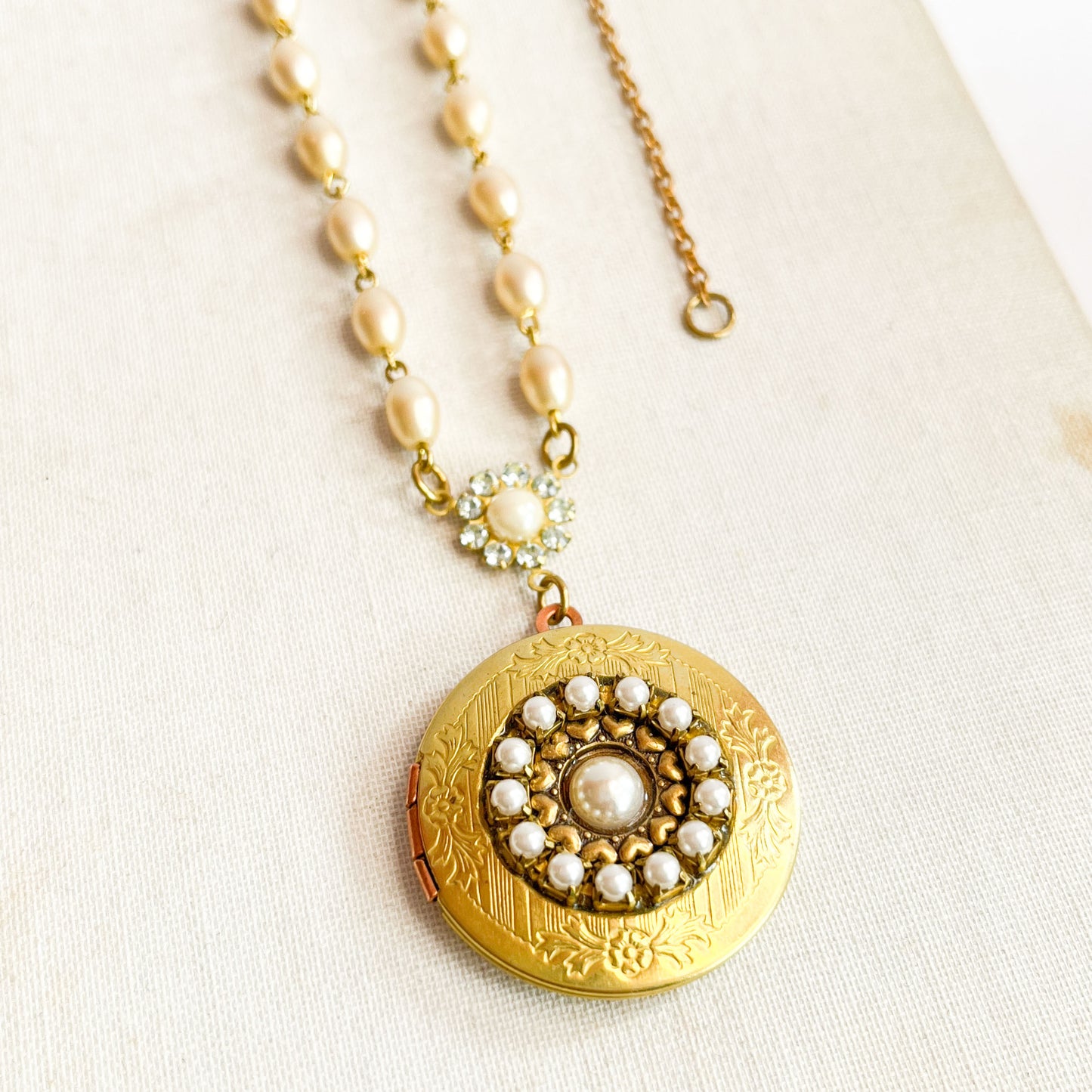 Jewel and Pearl Locket Necklace