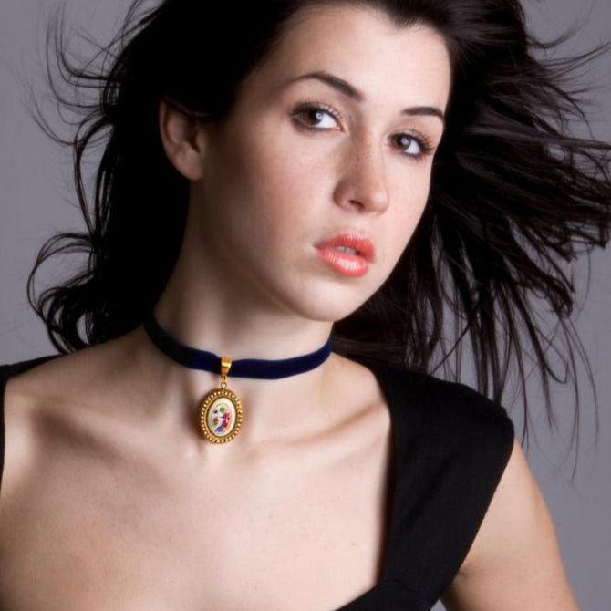 Collar Choker Camafeo Floral Azul