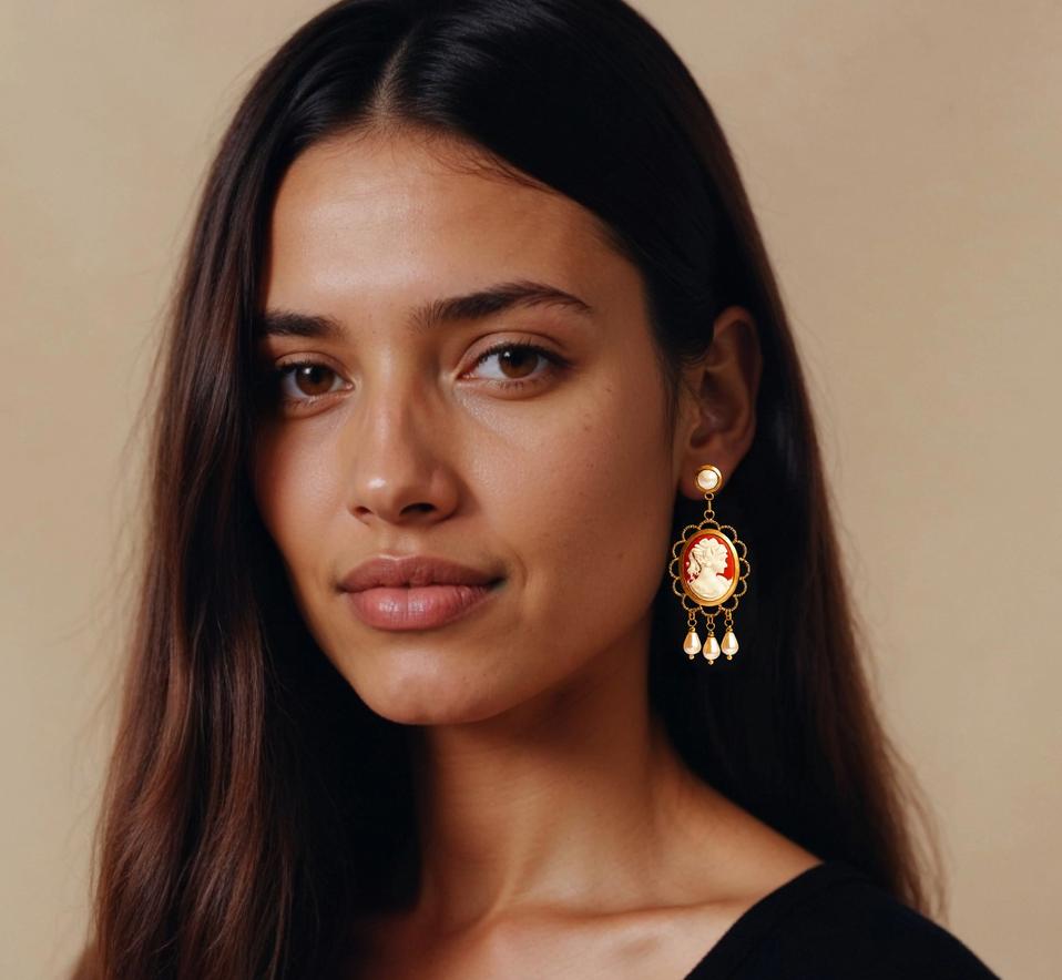 Terracotta Lady Cameo Earrings