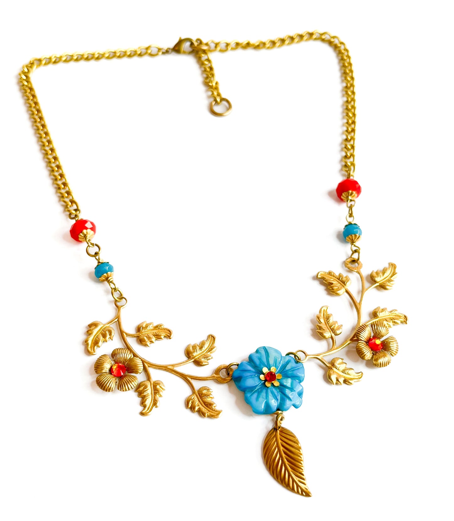 Collar Primavera en Flor Nácar Azul