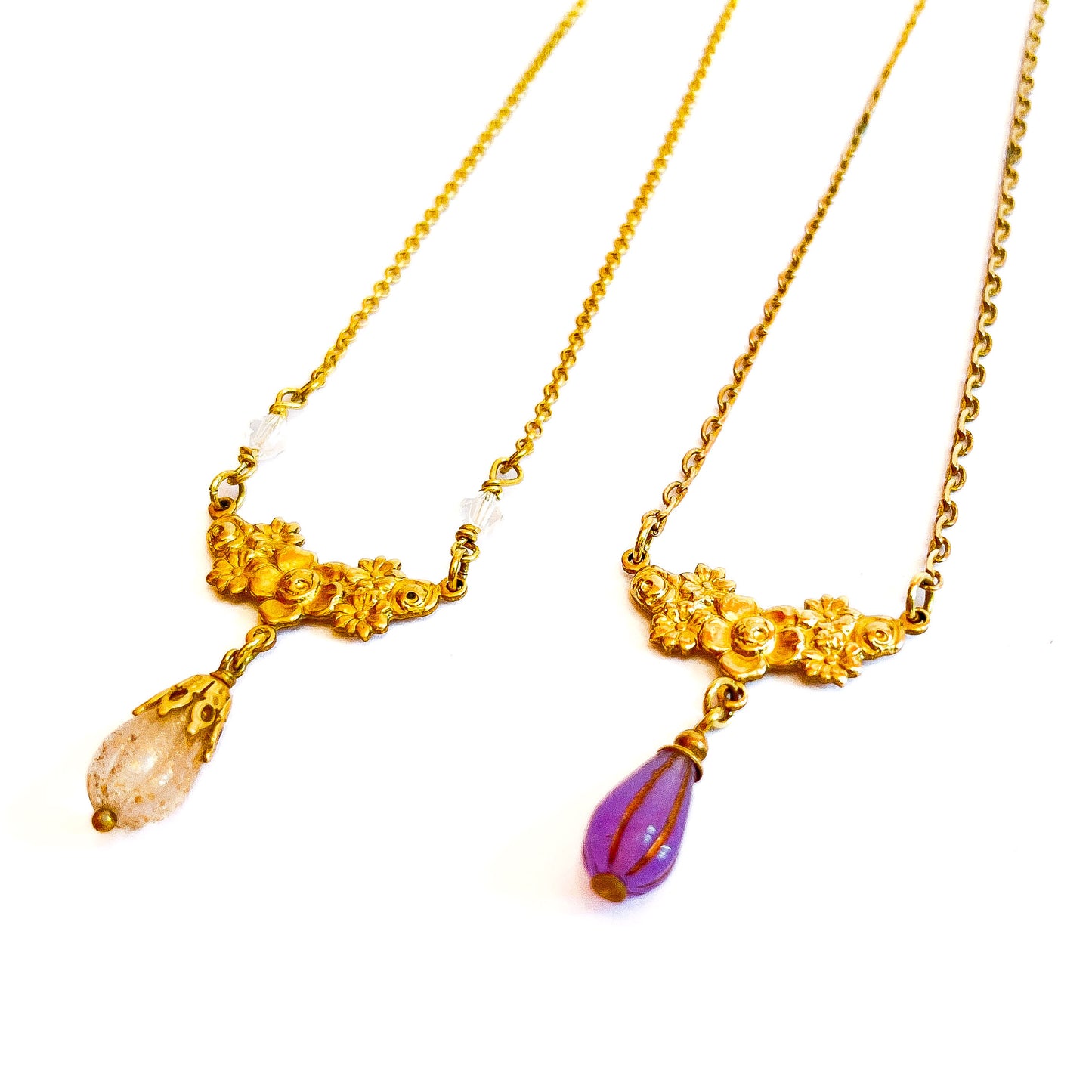 Victorian Gold Floral Pendant Necklace
