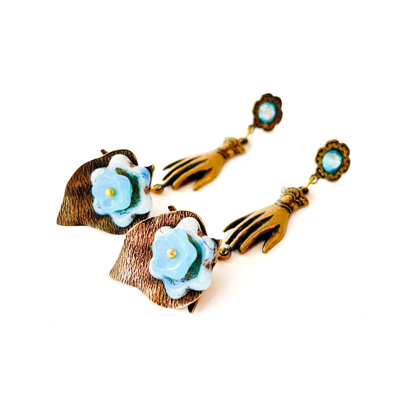 Victorian Hand and Bluebells Earrings