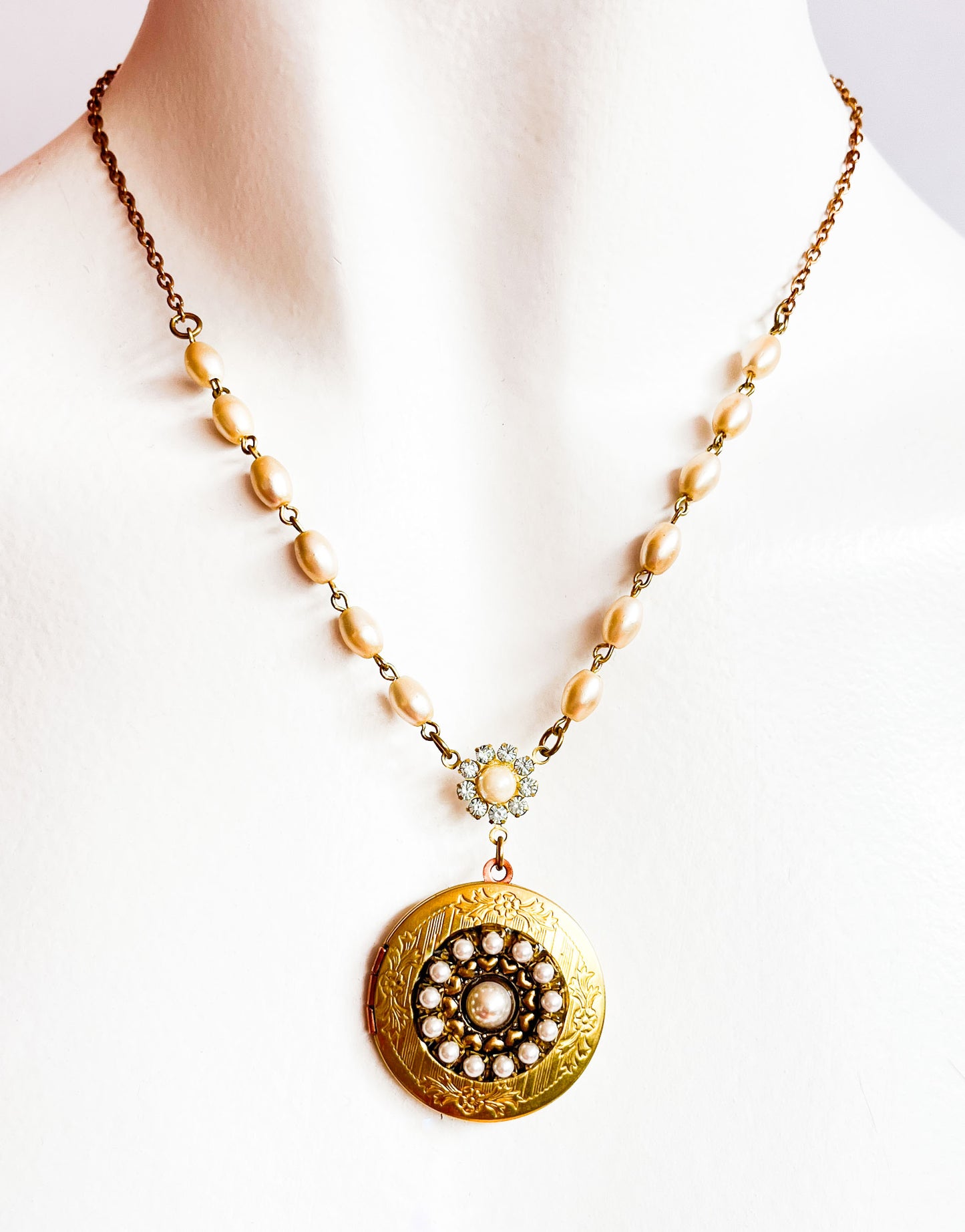 Jewel and Pearl Locket Necklace