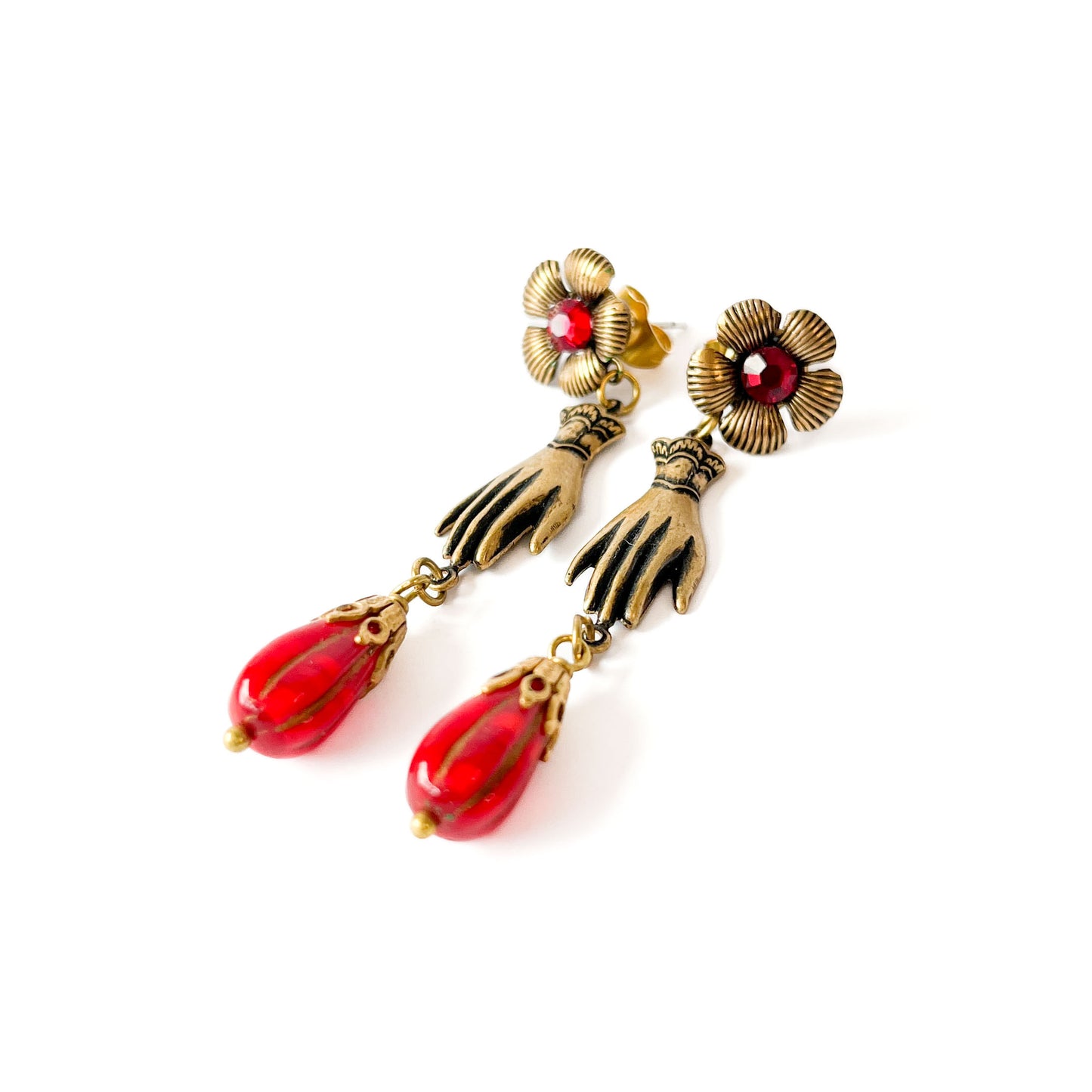 Victorian Hand Red Earrings