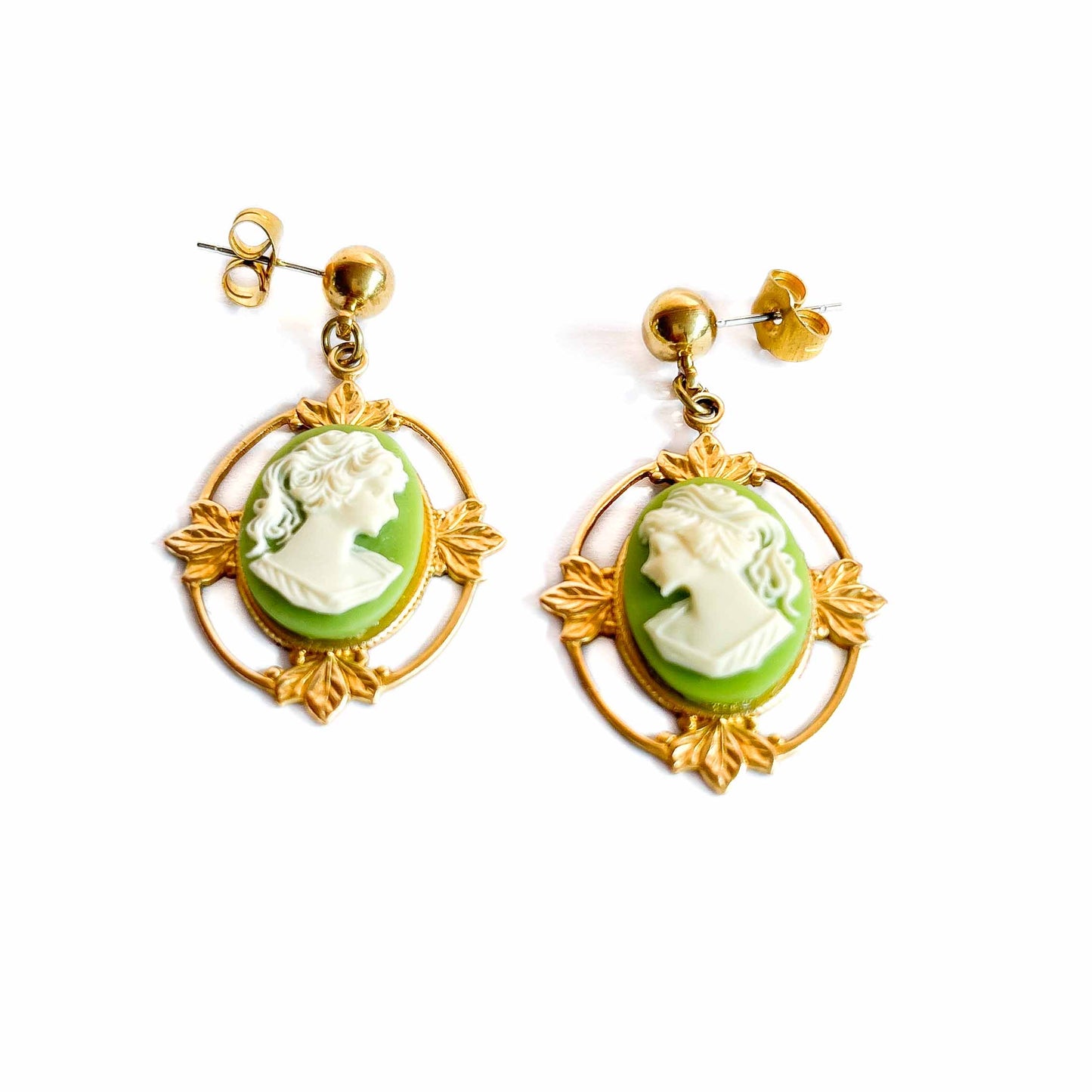 Green Cameo Earrings
