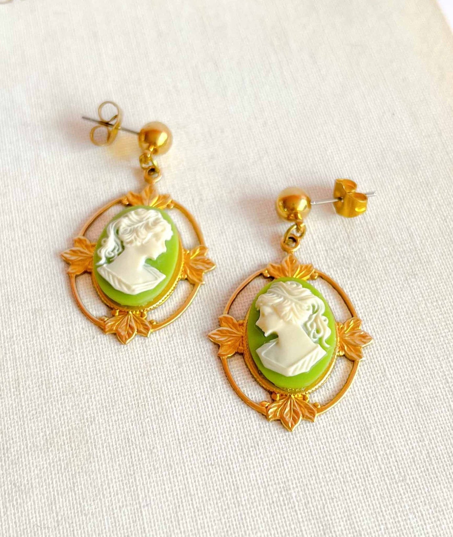 Green Cameo Earrings