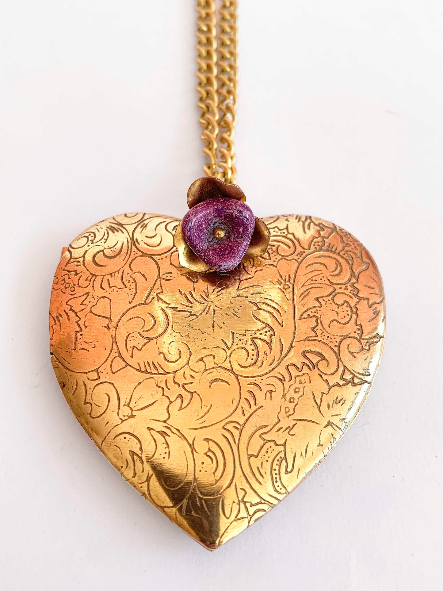 Long XL Heart Flower Locket Necklace