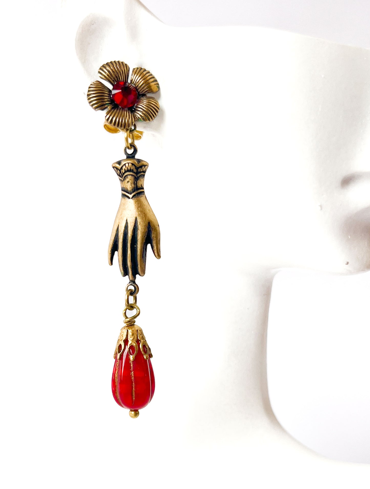 Victorian Hand Red Earrings