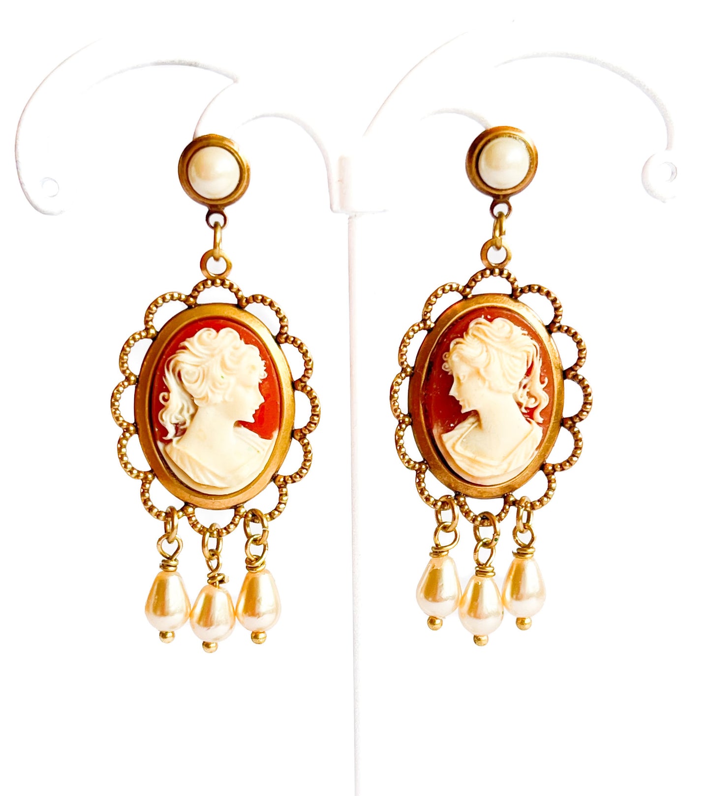 Terracotta Lady Cameo Earrings