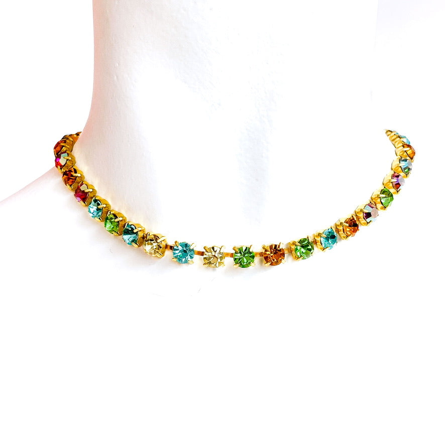 Collar Corto Cadena Strass Vintage