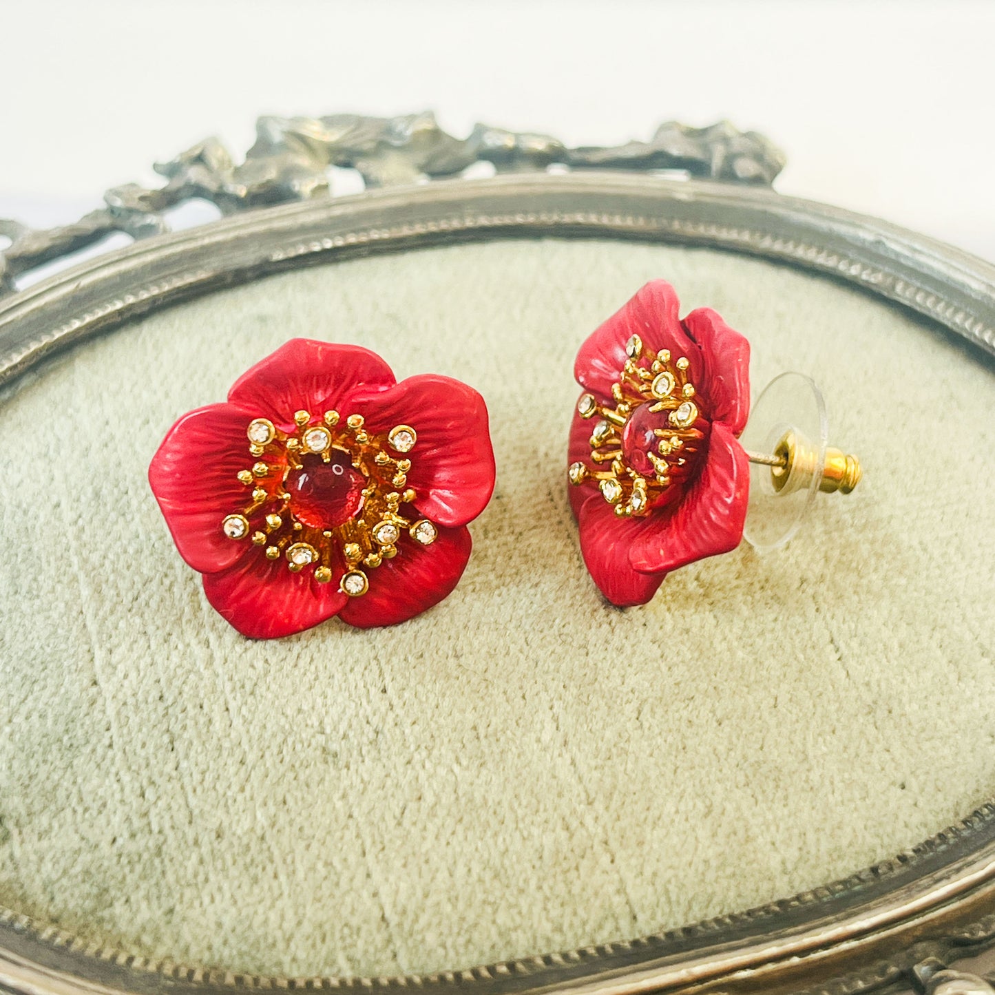 Pendientes Flores Eléboro Rojo
