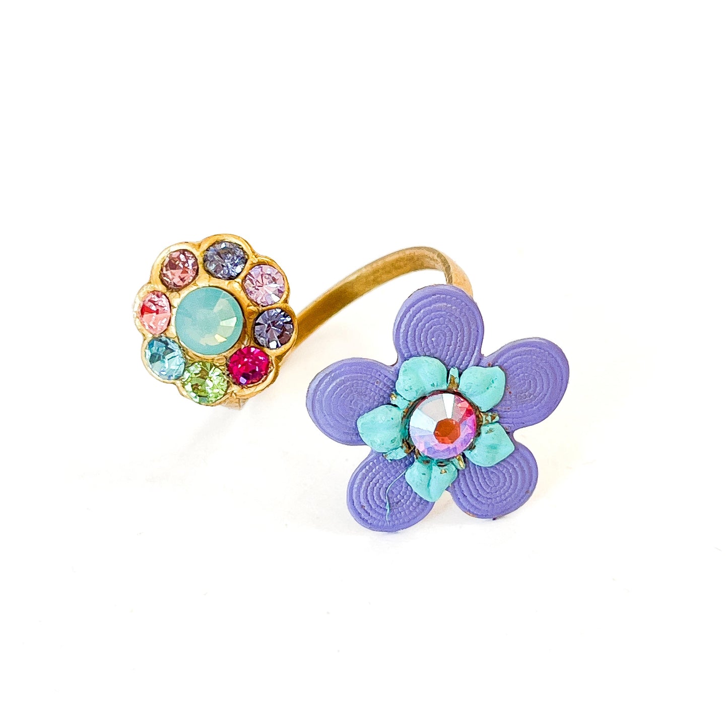 Anillos Ajustables de Flores Esmaltadas y Cristales Multicolor - Elige Opciones -