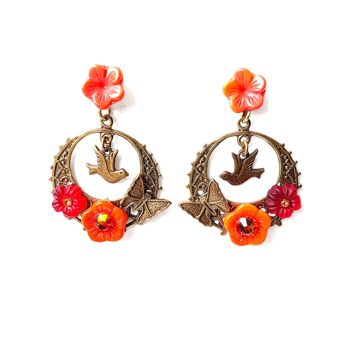 Bird Earrings, Flowers and Butterfly