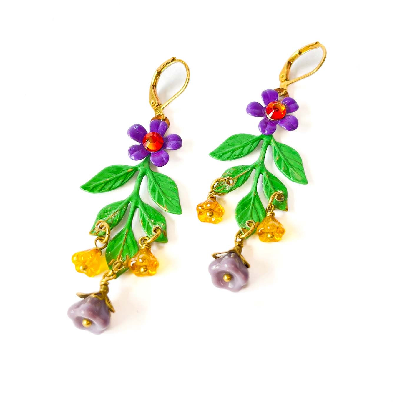 Aros Rama Verde Brillante flores moradas
