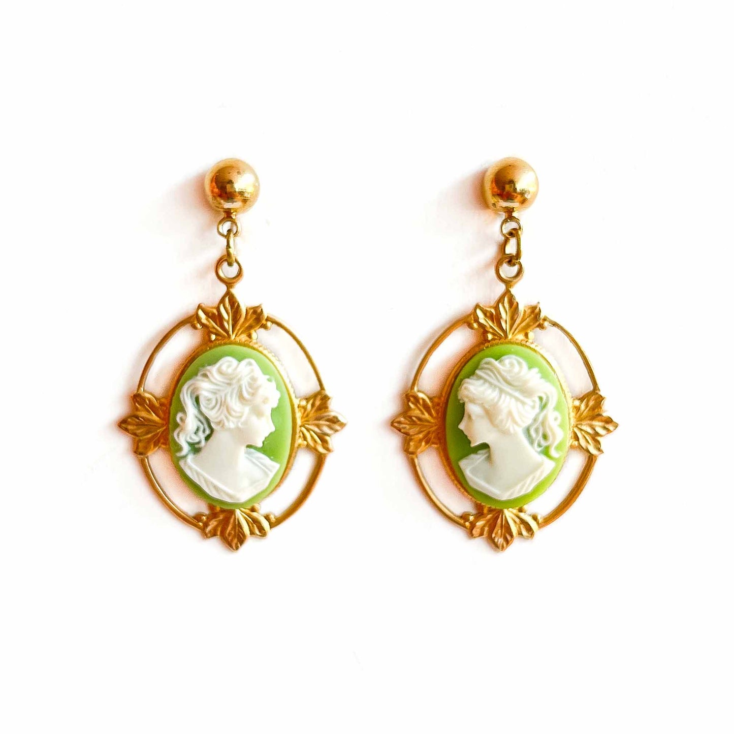 Green Cameo Earrings