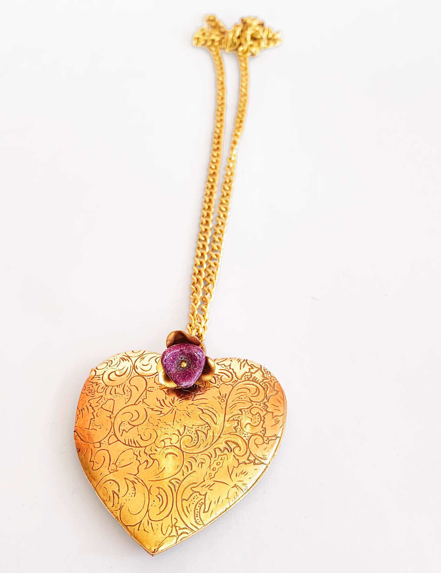 Long XL Heart Flower Locket Necklace
