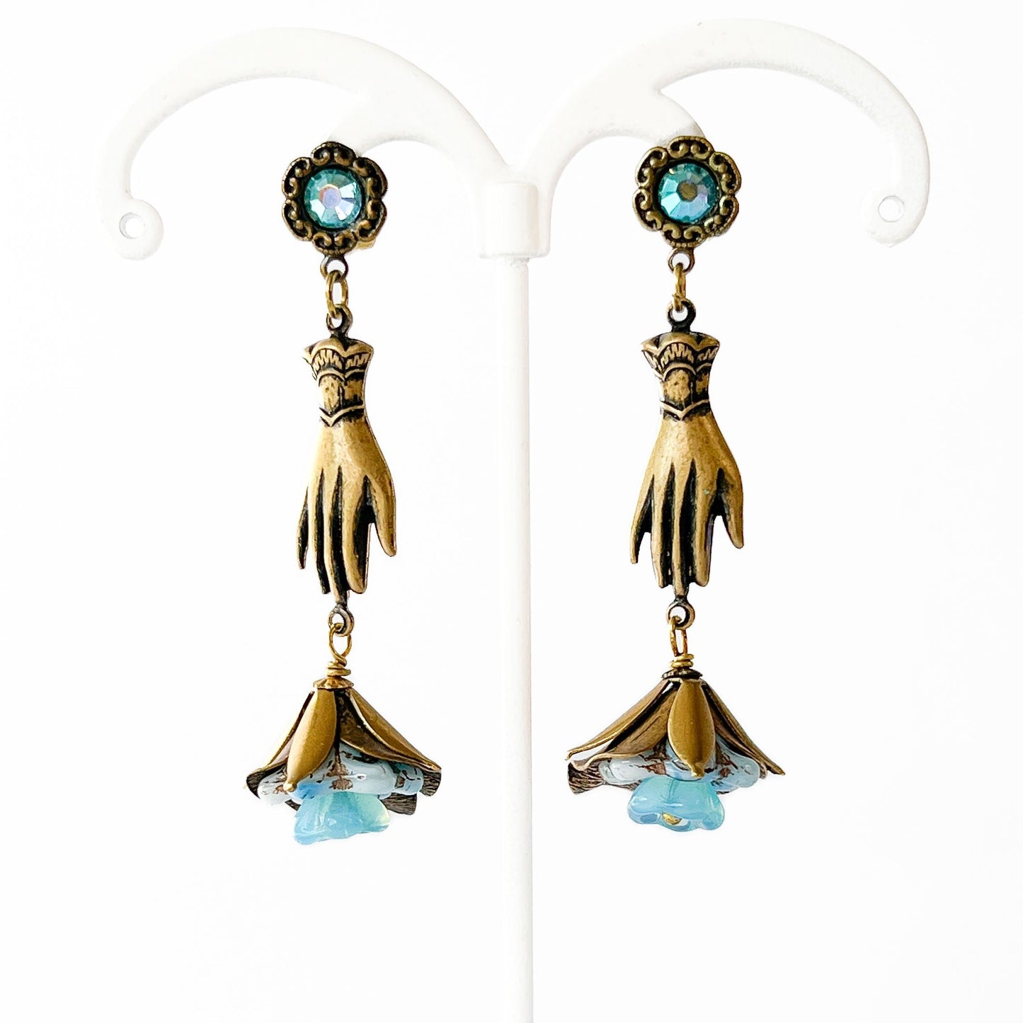 Victorian Hand and Bluebells Earrings
