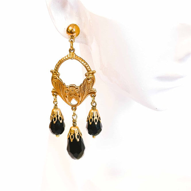 Black Floral Chandelier Earrings