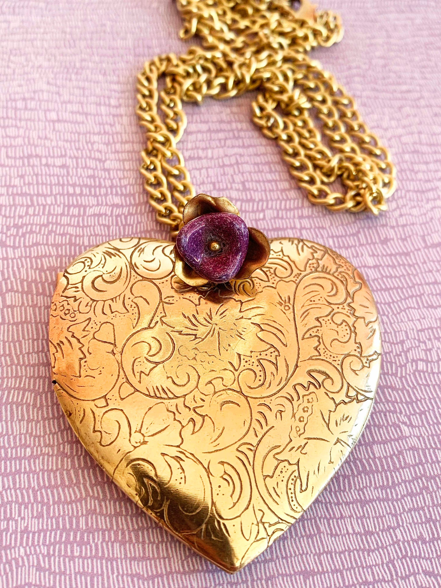 Long XL Heart Flower Locket Necklace
