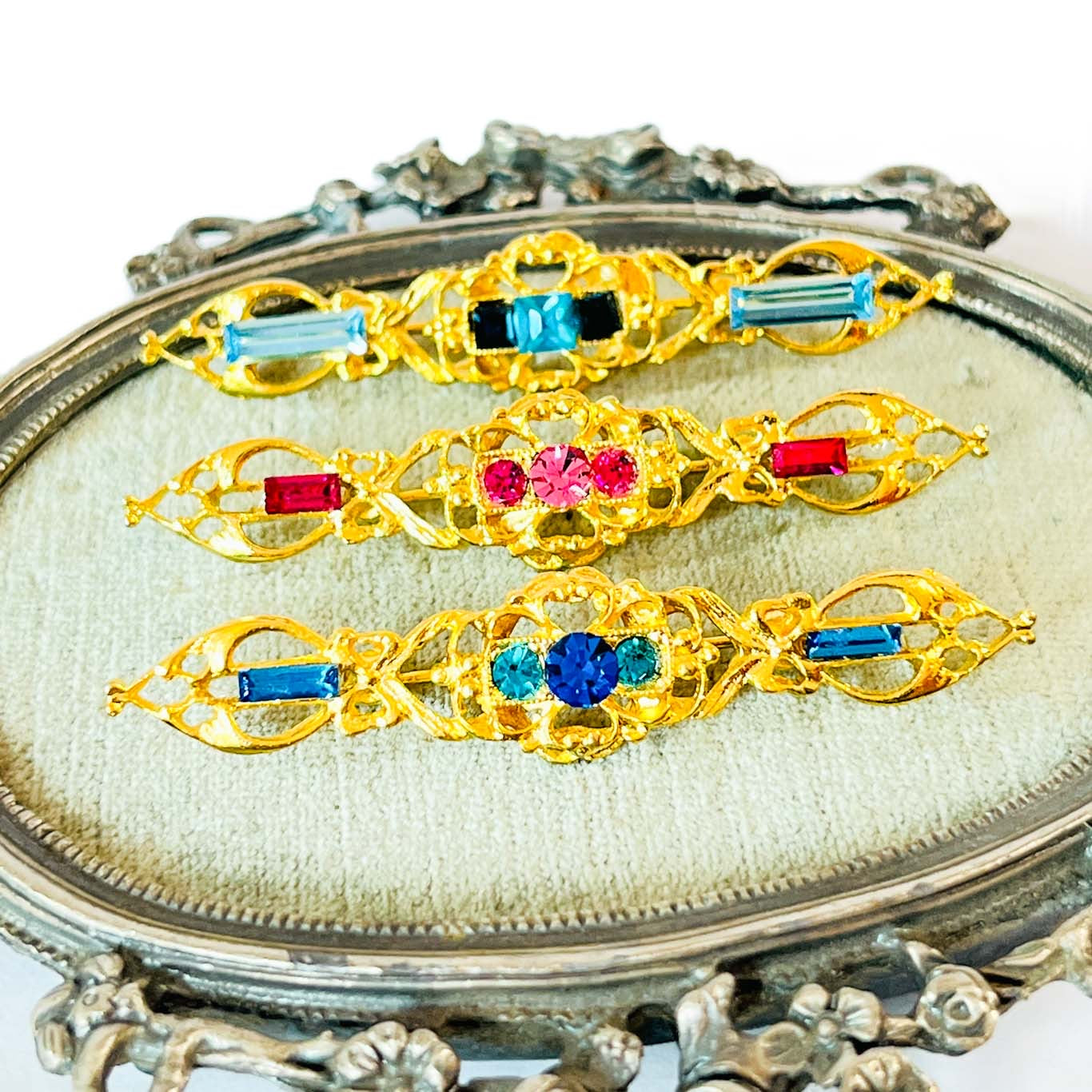 Prendedor Dorado con cristales Swarovski | Broche vintage