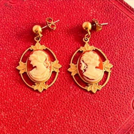 Terracotta Color Cameo Earrings