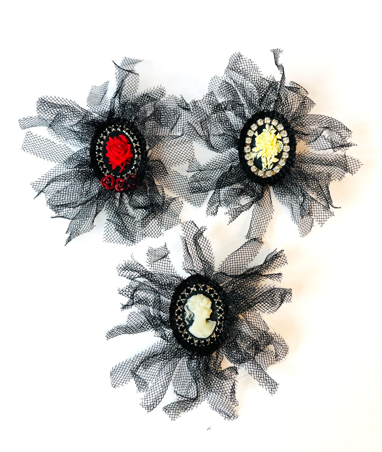 Cameo and Tulle Pins