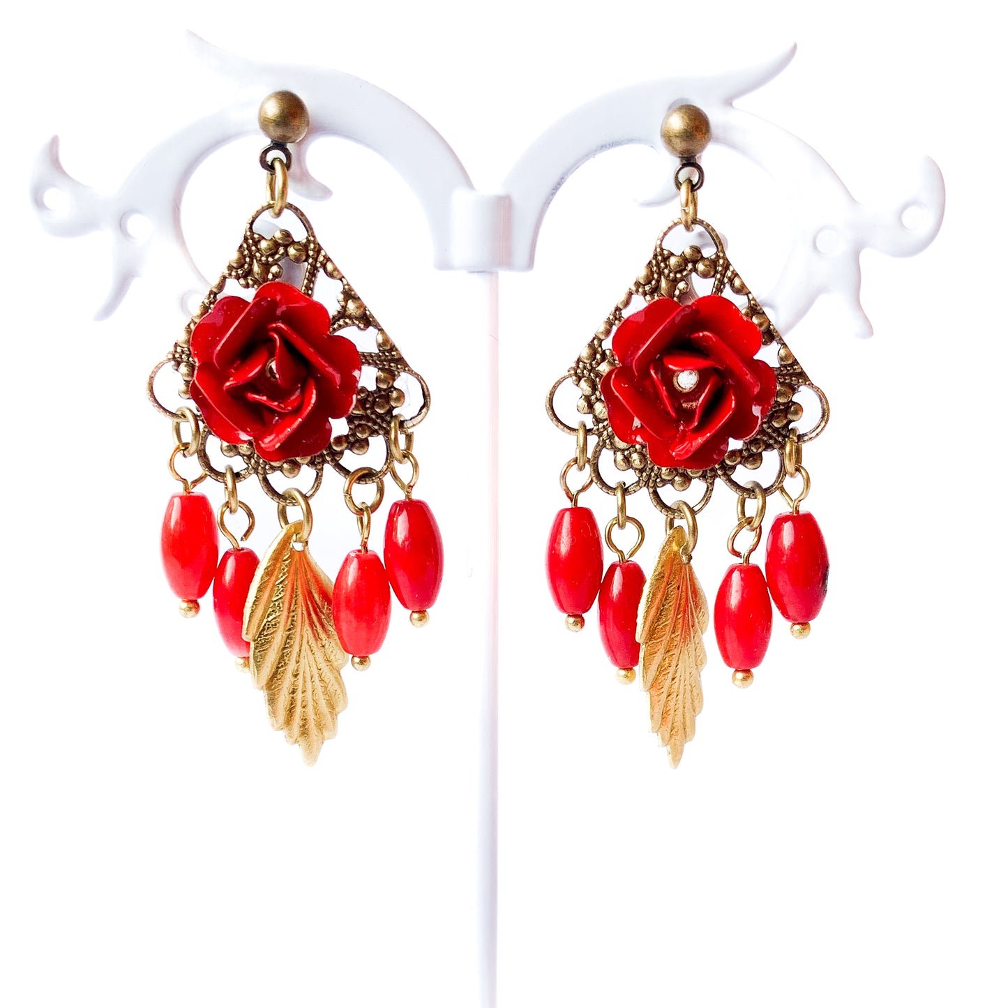Pendientes Rosa Roja Y Coral