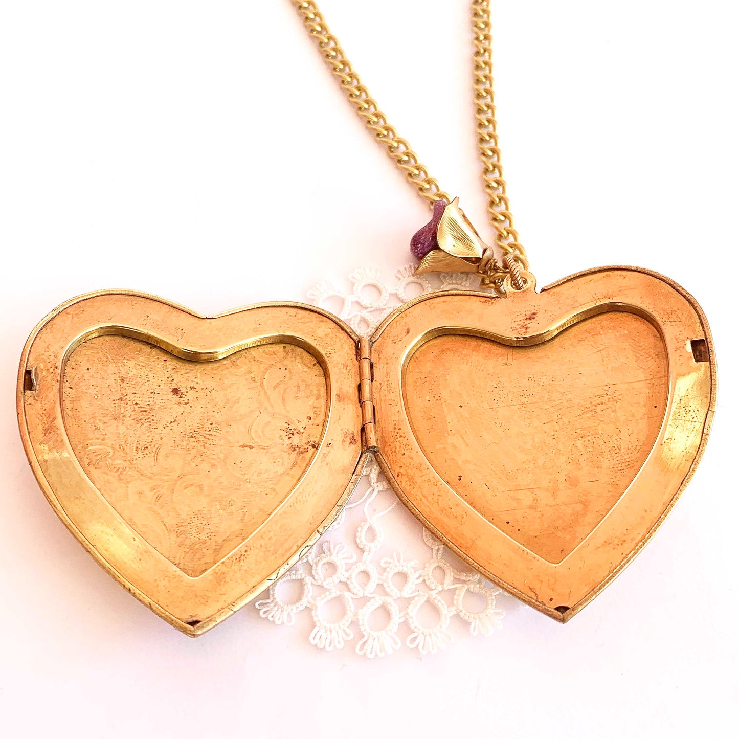 Long XL Heart Flower Locket Necklace