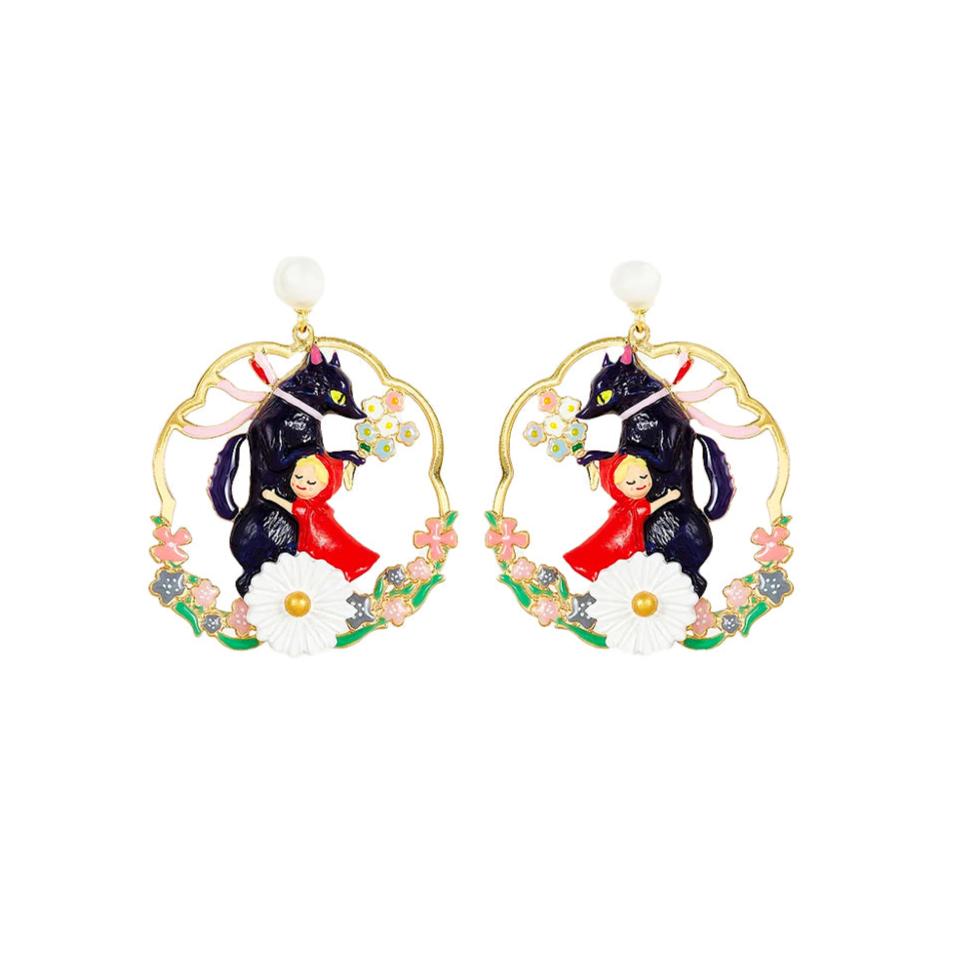Pendientes Aros Caperucita Roja y Lobo Feroz N2