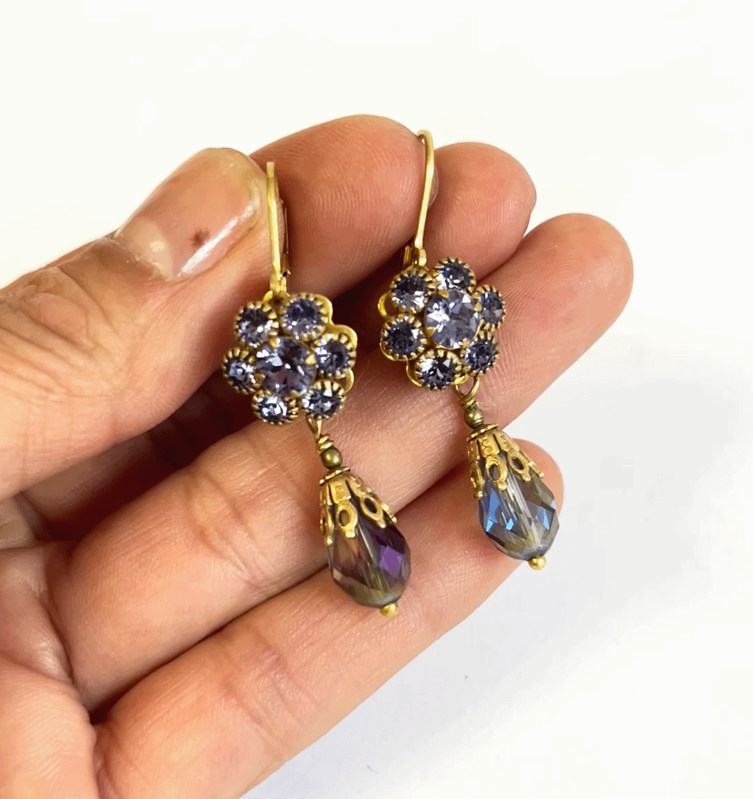 Tanzanite Crystal Teardrop Earrings (Light Violet)
