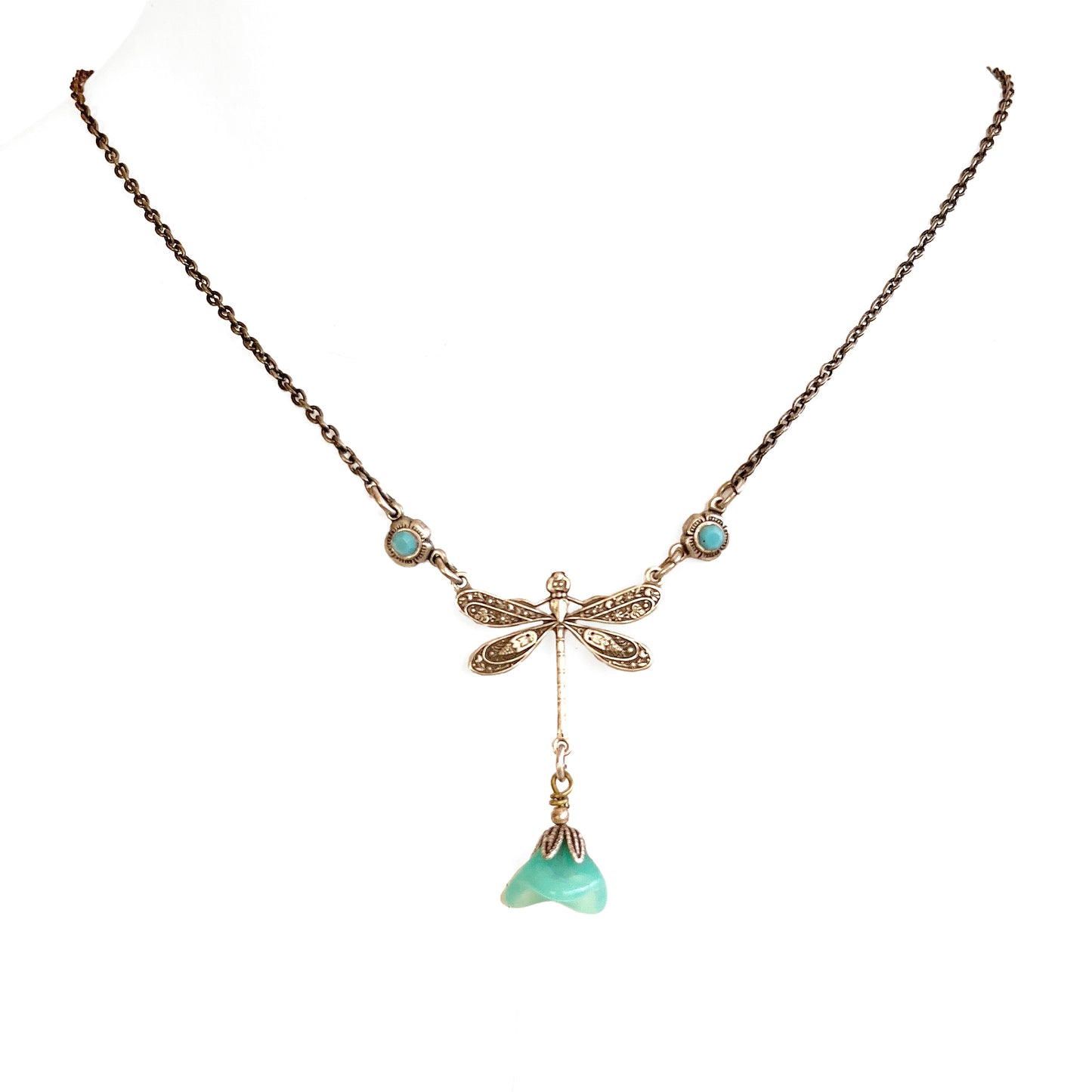Dragonfly and Flower Pendant Necklace