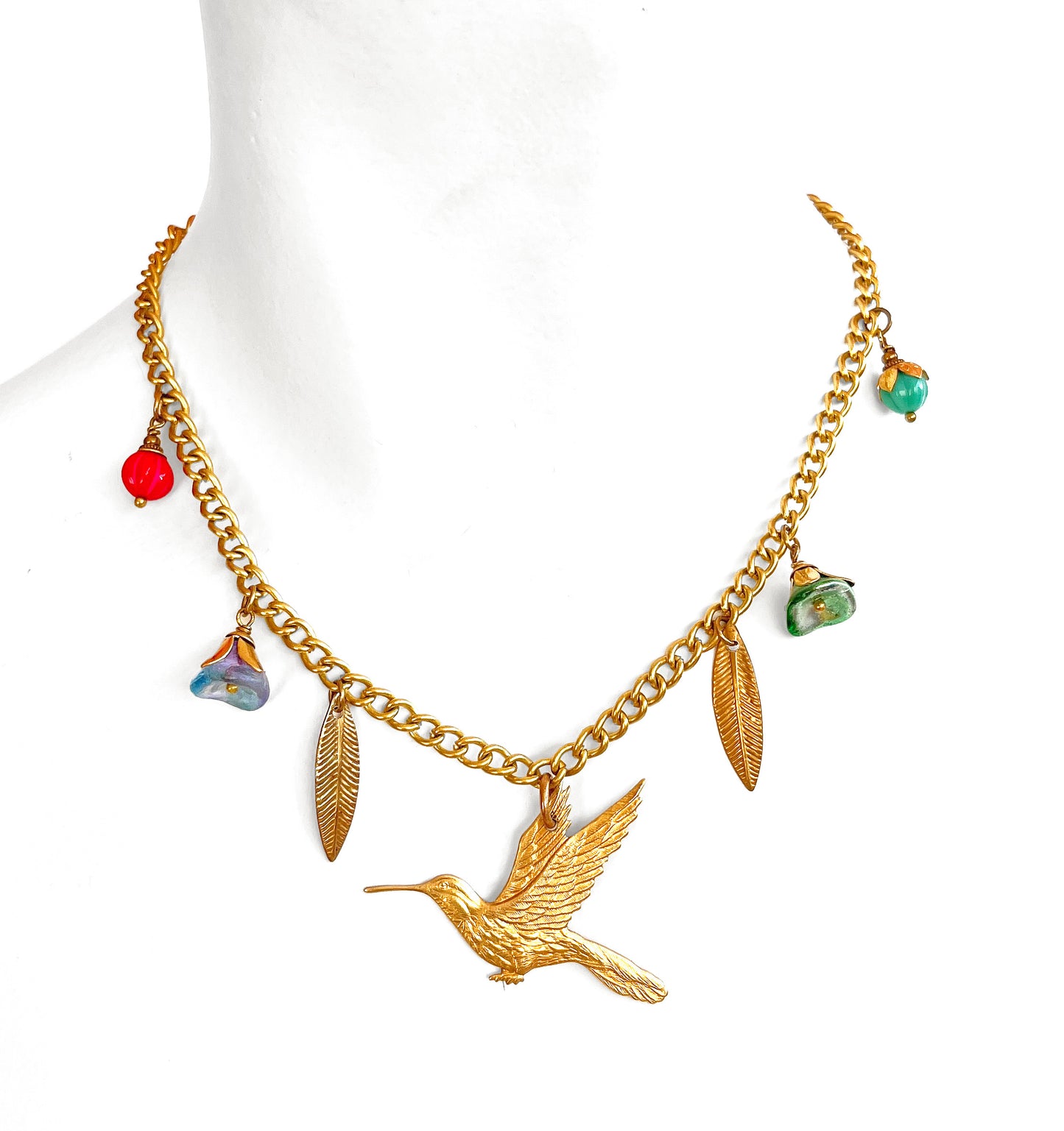 Hummingbird and flower necklace
