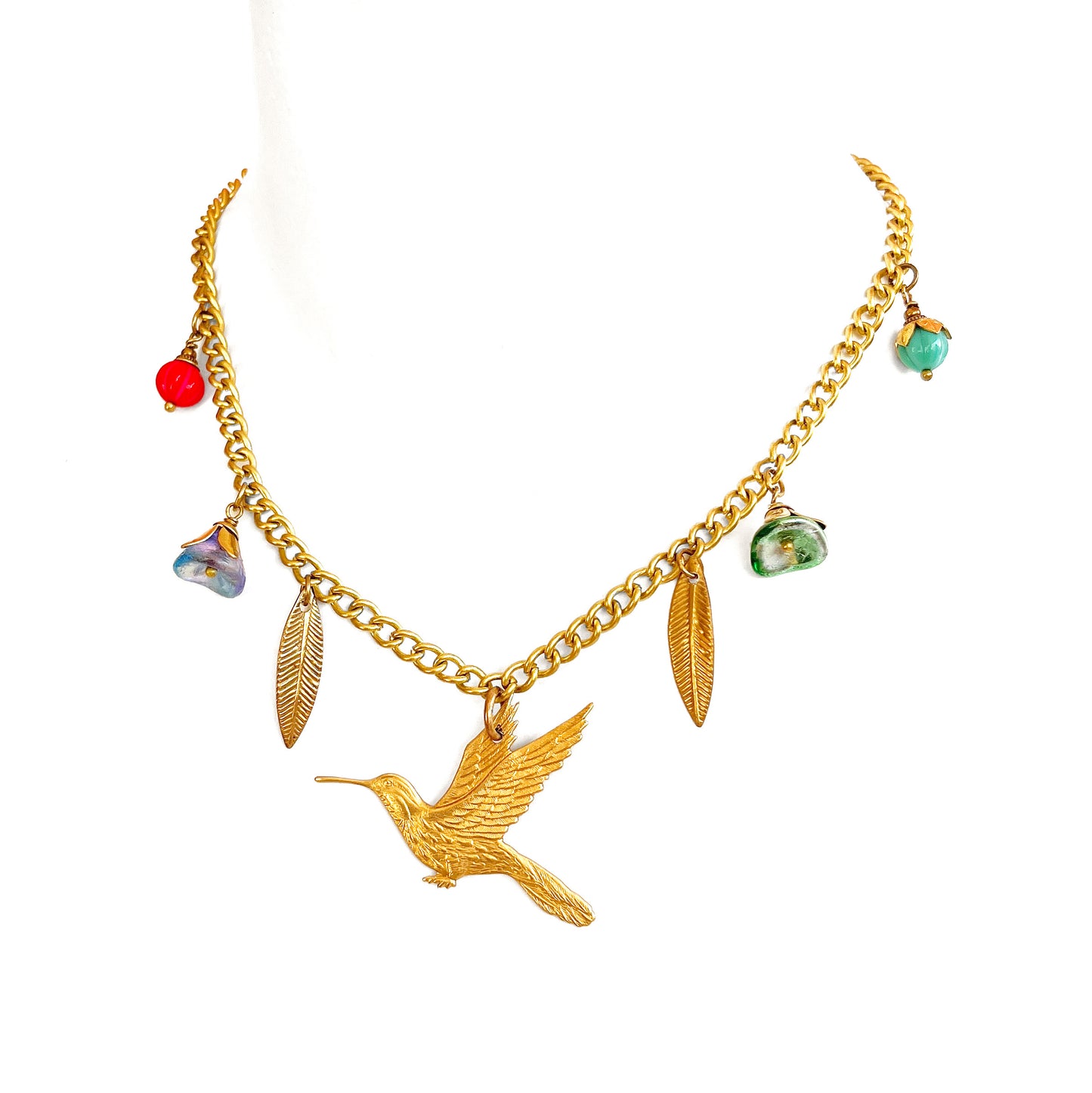 Hummingbird and flower necklace