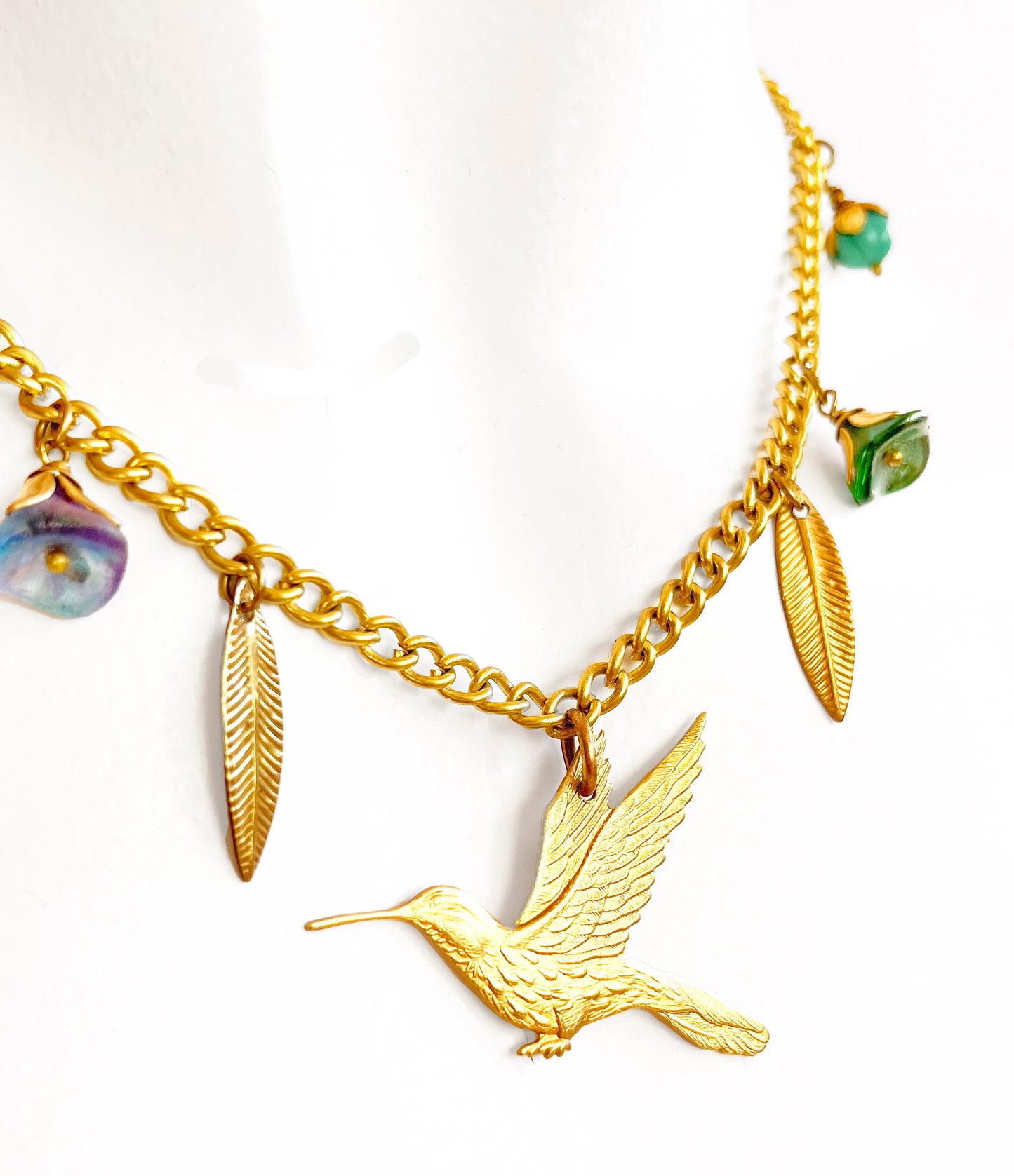 Hummingbird and flower necklace