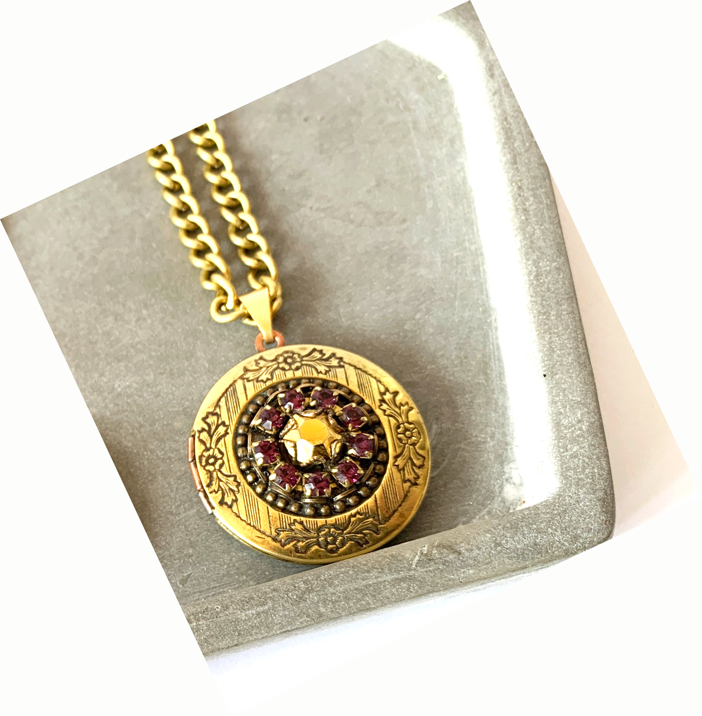 Purple Jewel Locket Pendant Necklace