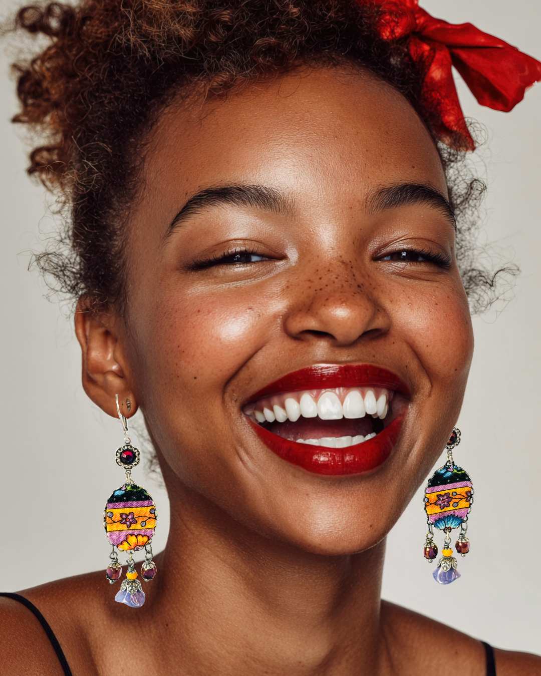 joven con pendientes coloridos