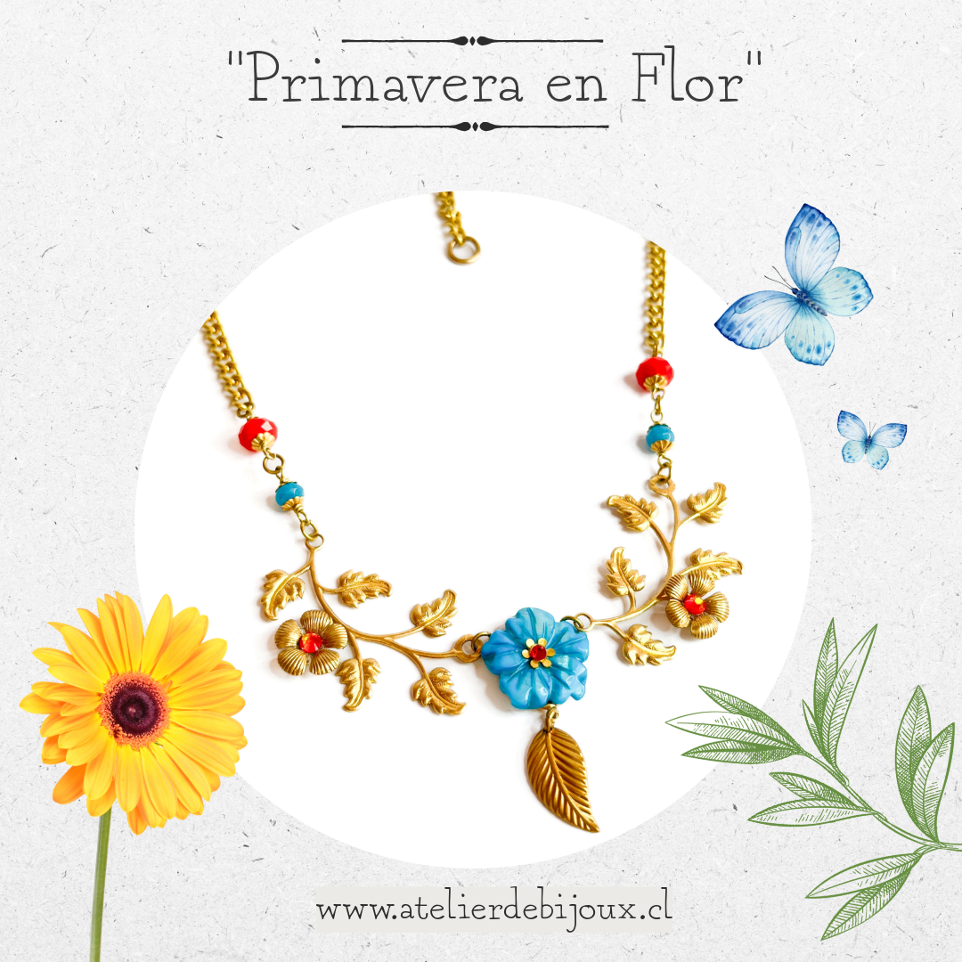 Collar Primavera en Flor Nácar Azul