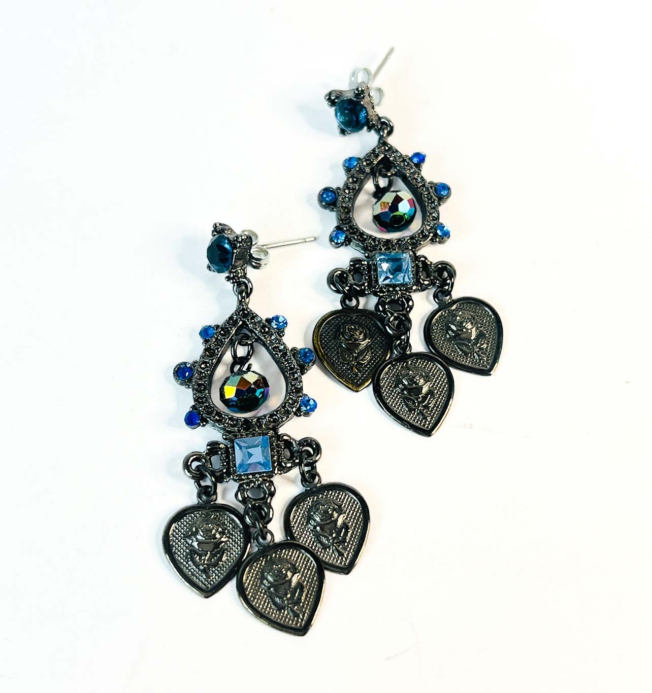 aros pendientes victorianos mujer con cristales azules