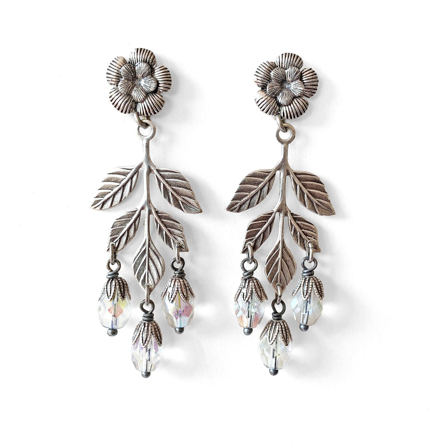 Pendientes Largos Rama y Flor Cristal