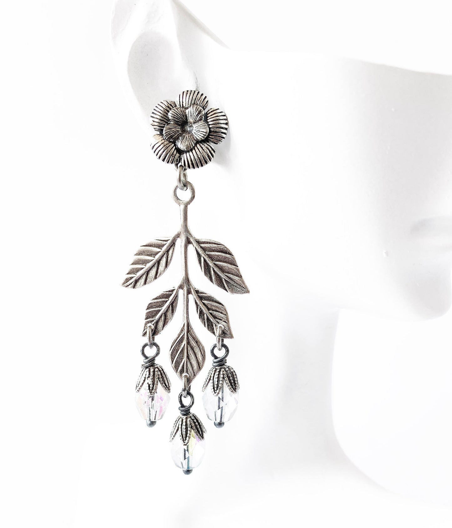Pendientes Largos Rama y Flor Cristal