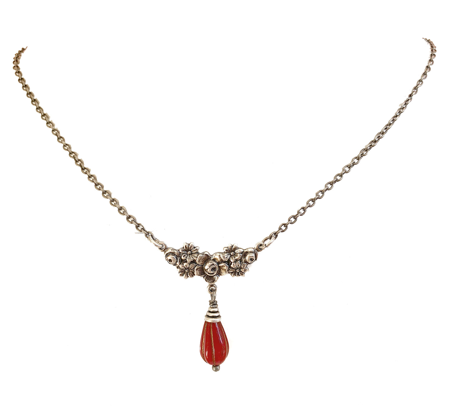 Collar Corto Victoriano con Flor y Gota de Vidrio Checo