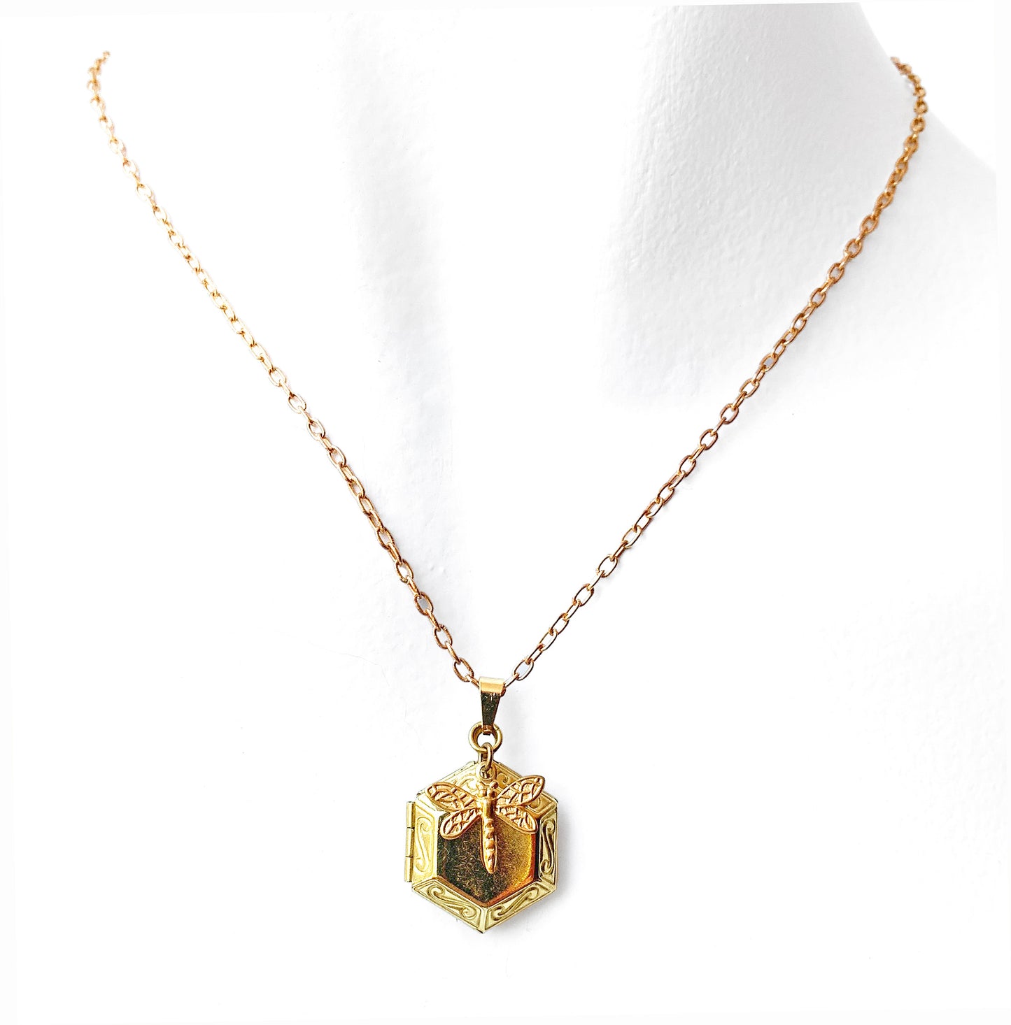 Collar Relicario Hexagono y Libélula