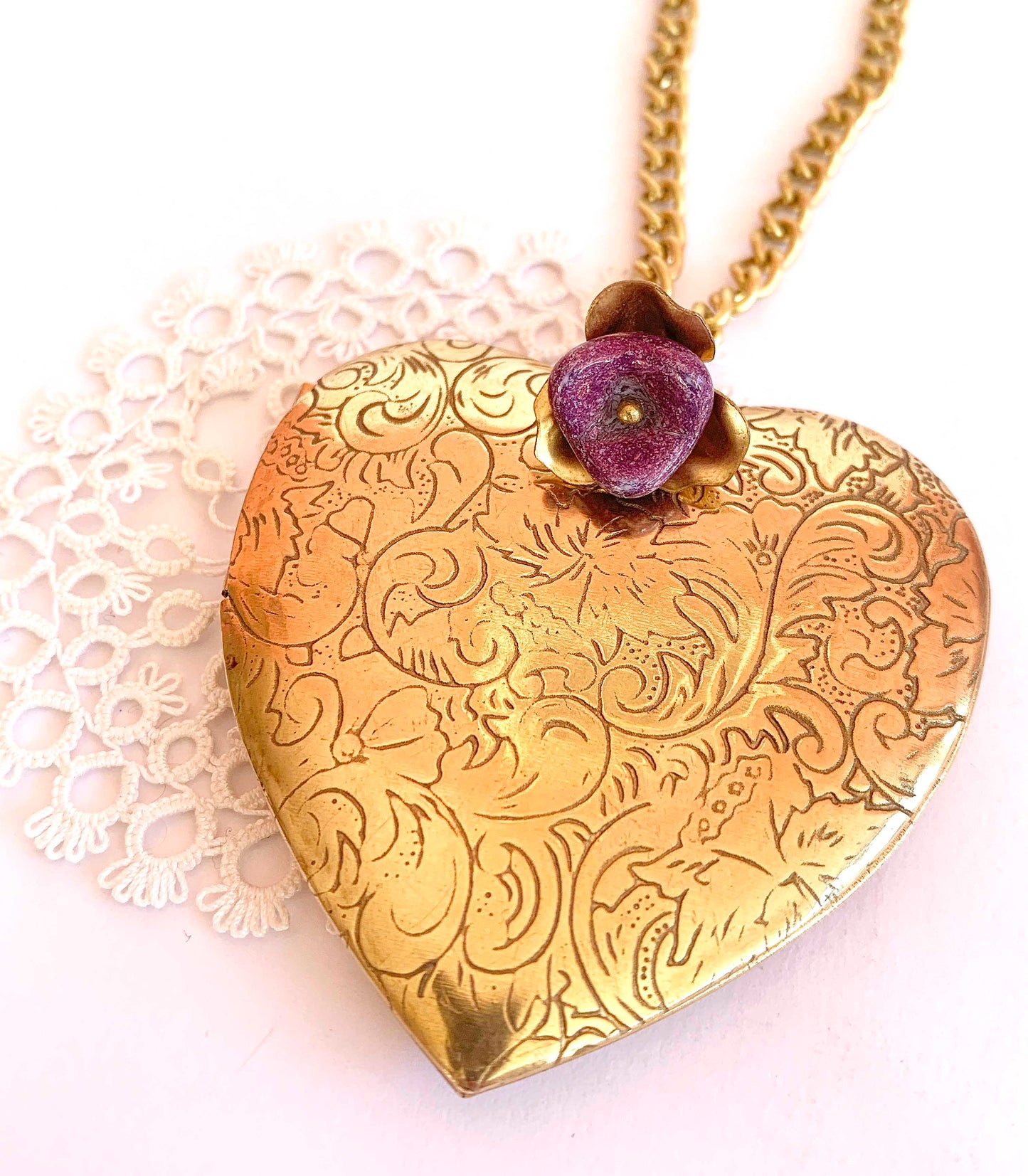 Long XL Heart Flower Locket Necklace