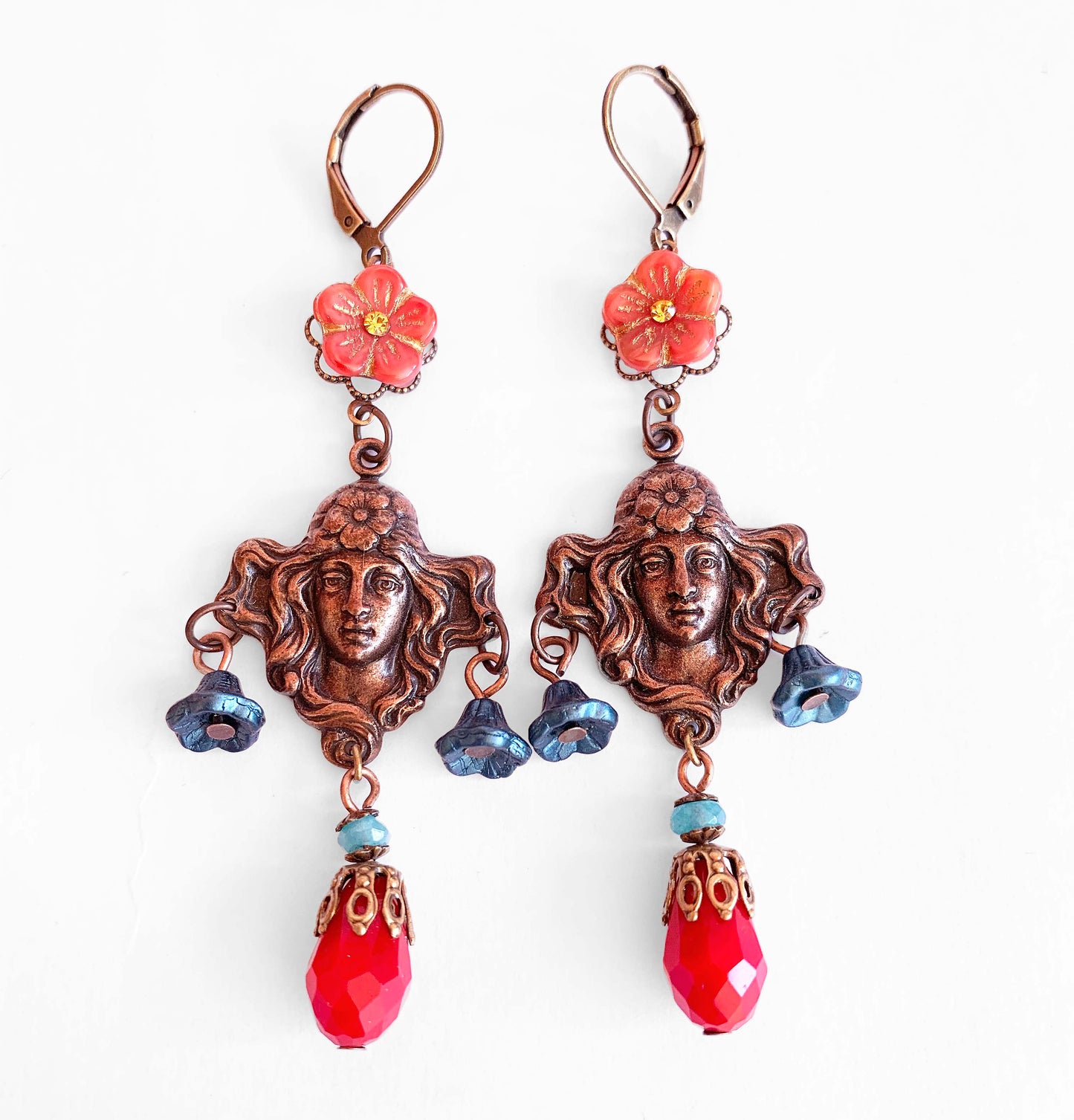 Art Nouveau Lady Flowers Earrings
