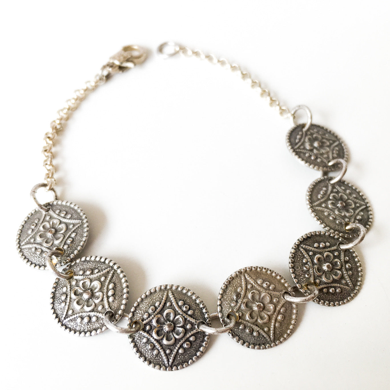 Floral Engraved Coin Bracelet