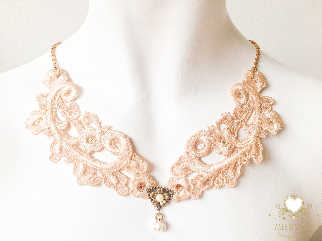 Beige Embroidered Lace Bib Collar