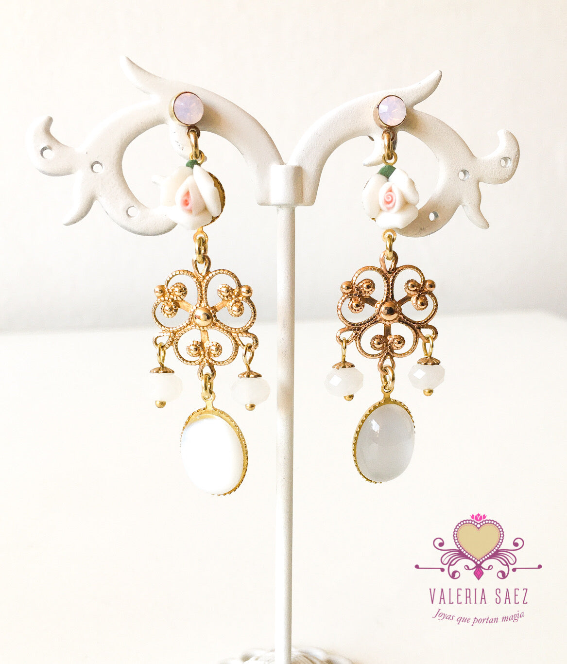 White Rose Earrings