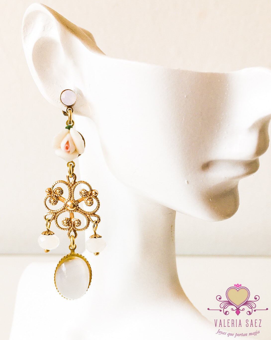 White Rose Earrings