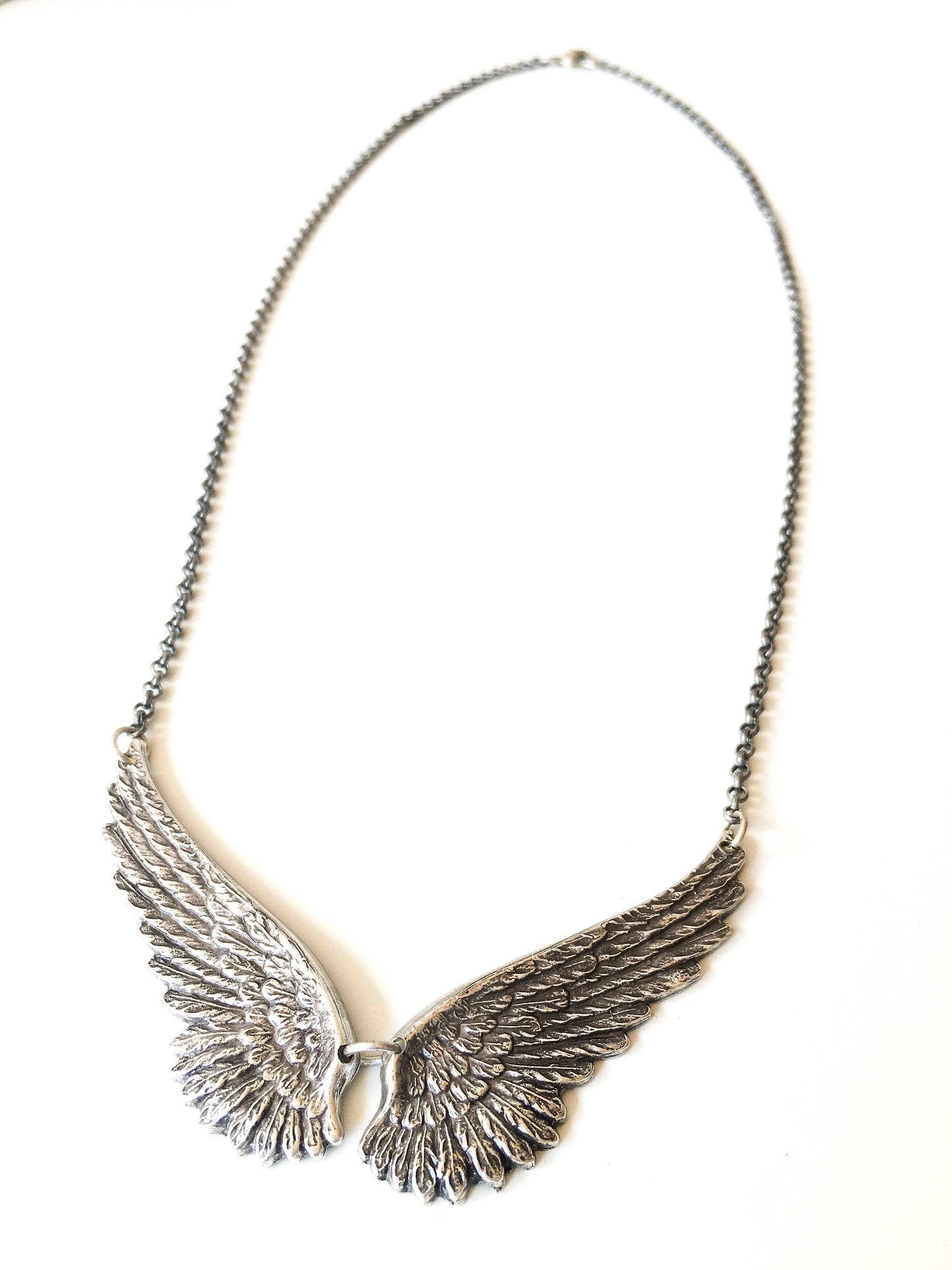 Large Silver Wings Necklace