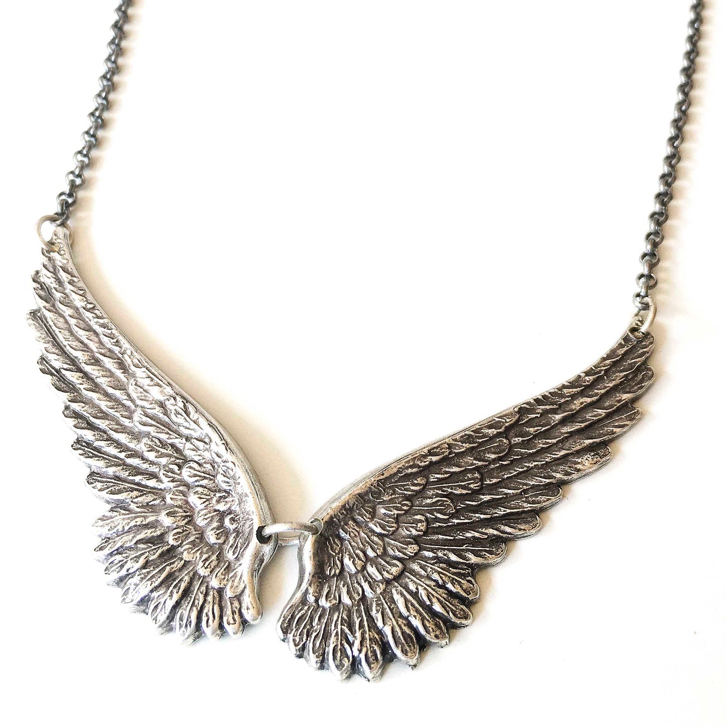 Large Silver Wings Necklace
